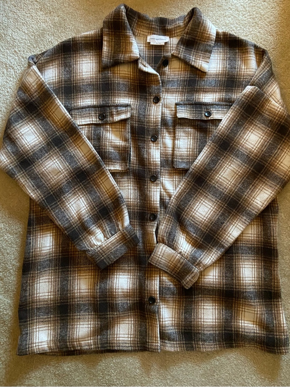 Lovers + Friends Brown and Cream Plaid Shacket